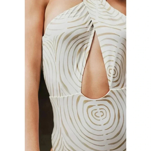 New Cala De La Cruz Susana One Piece Swimsuit Swim Cream Swirl Halter Large - Picture 6 of 16